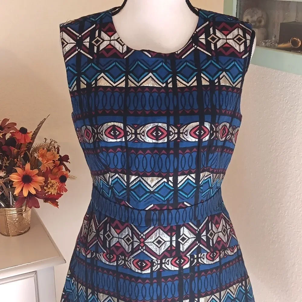J. Crew Blue Patterned Dress Textured Windowpane Jacquard